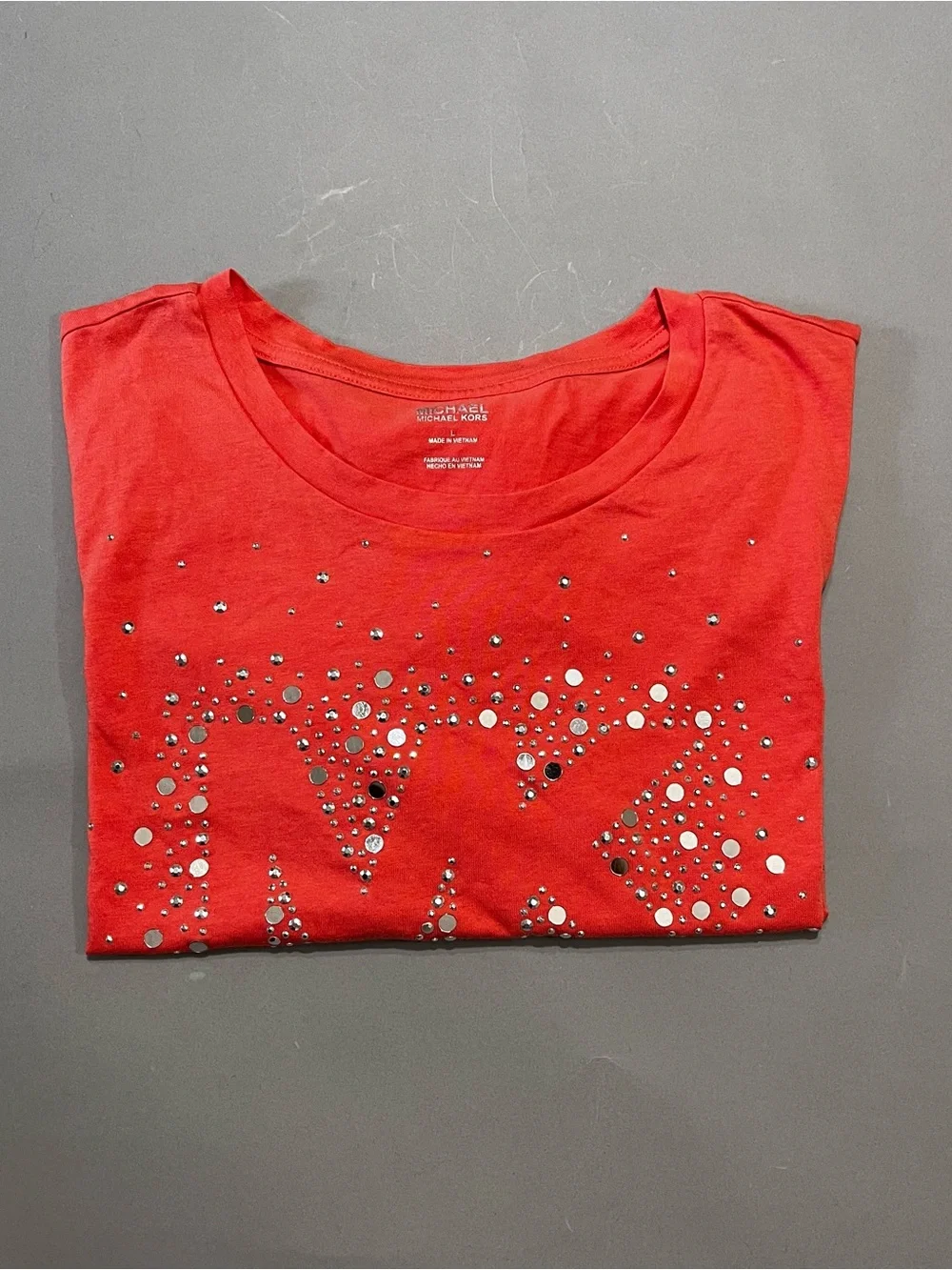 Michael Kors Coral MK Logo Tee with Sparkle Accents (pre-owned).